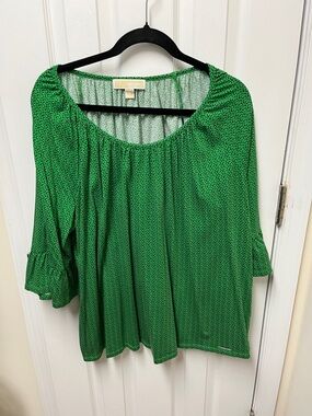 Michael Kors Emerald Green Printed Scoop-Neck Tunic Top